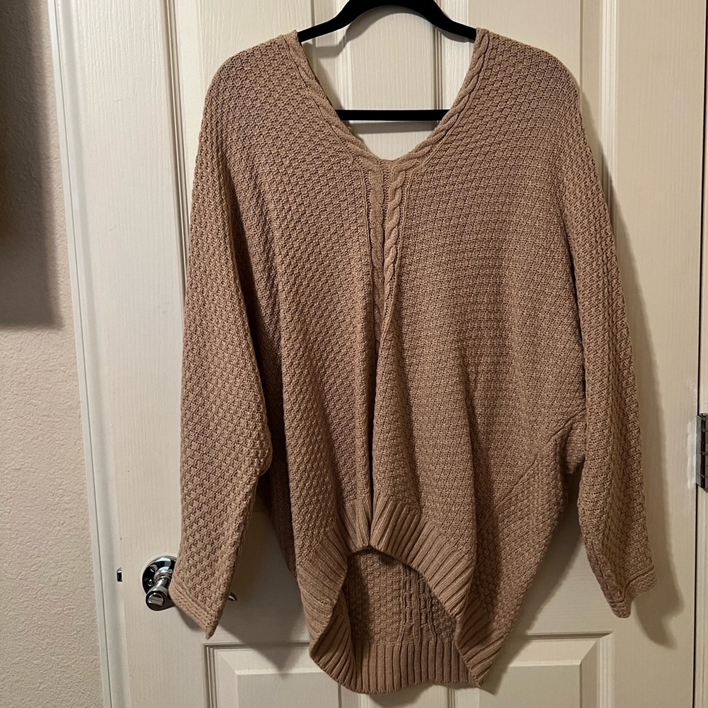 Women’s oversized tan tie back sweater